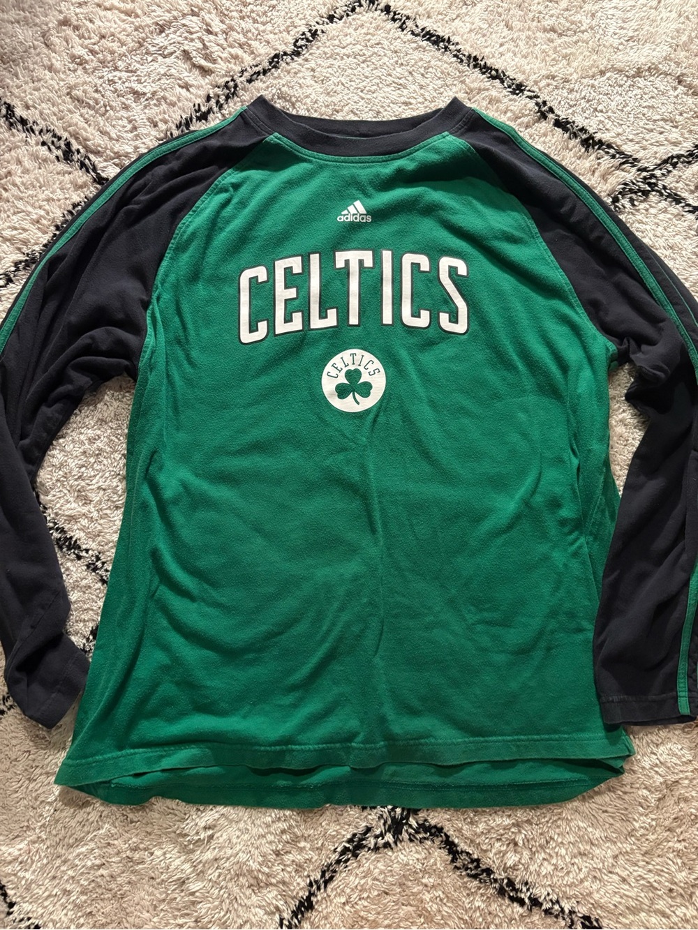 adidas Green and Black Boston Celtics Long-Sleeve Raglan Shirt